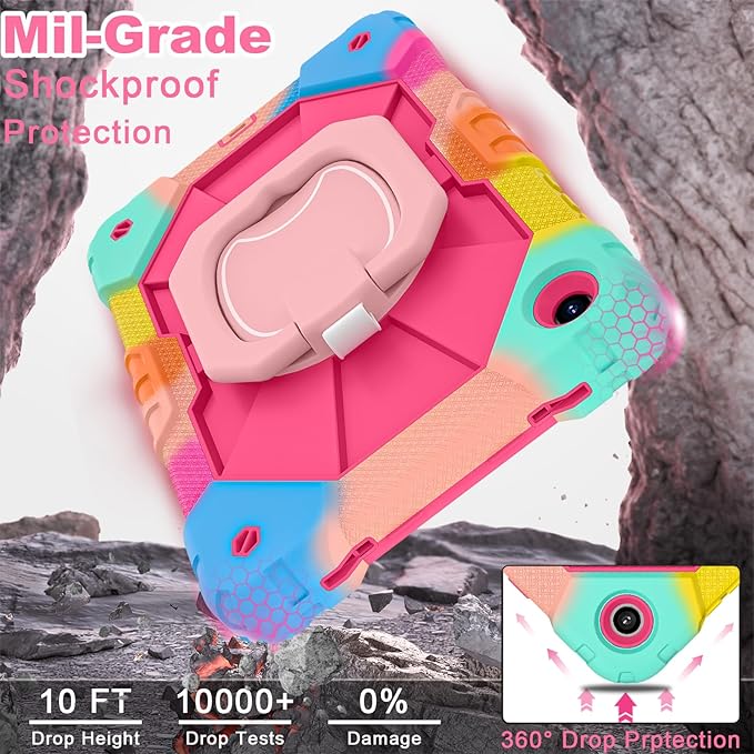 WESOROL Case for Galaxy Tab A11 Plus/A9 Plus 11 Inch,Shockproof Cover for Samsung Tablet A11+/A9+ Case with Screen Protector 360 Rotating Stand Pencil Holder Shoulder Strap,Colorful Pink