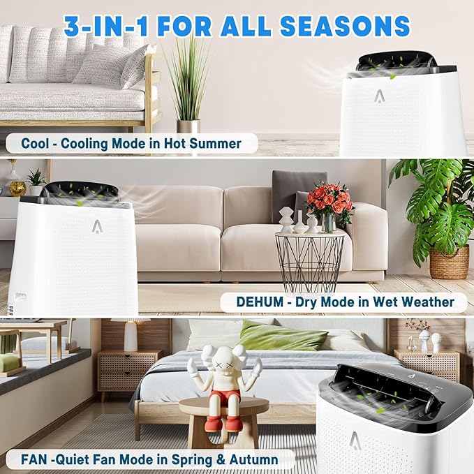 Garvee 14000 BTU Portable Air Conditioner for Rooms up to 750 Sq. Ft, 3-in-1 AC Unit with Cooling, Dehumidifier & Fan, Auto Swing, 24H Timer, Remote & Window Kit, Bedroom, Dorm, Apartment, Gray