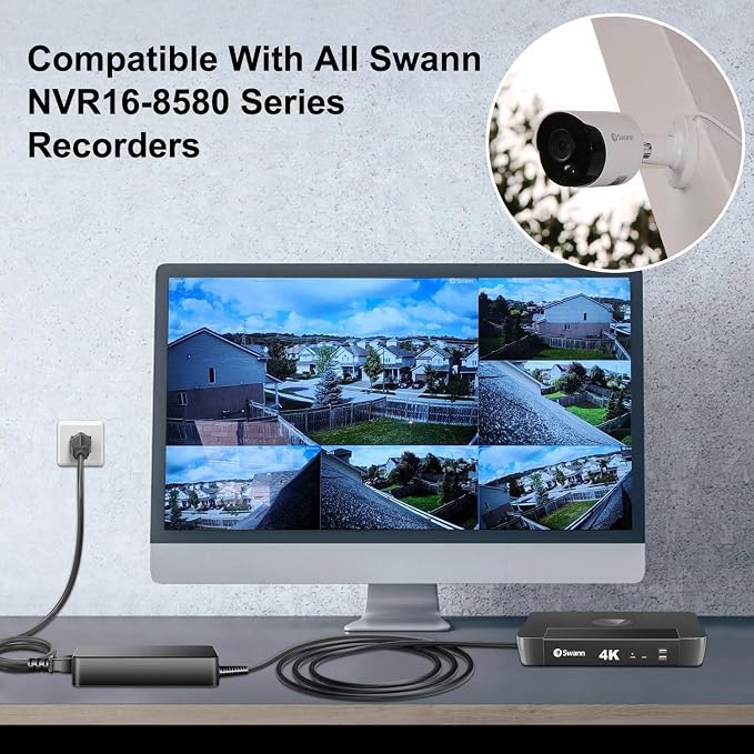 HKY 4-Pin 48V 3.75A Power Supply Adapter Compatible with Swann NVR16-8580 16Ch 4k Network Video Recorder Ultra HD CCTV Security System NVR16-8580RN NVR-168580,FJ-SW2028A48003850,FJ-SW2028A48003750