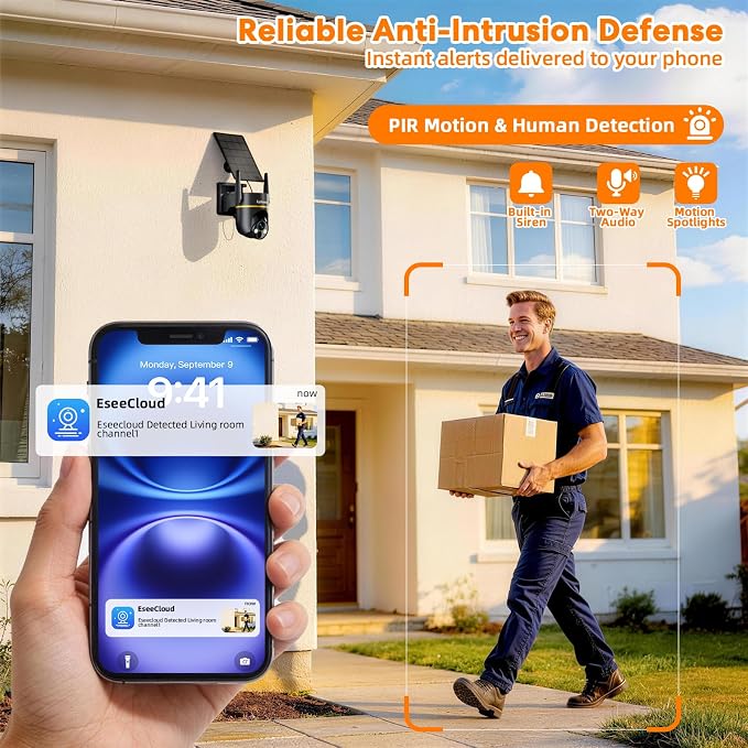Lybuorz 5G/2.4GHz WiFi Solar Outdoor Wireless Security Camera, 4MP PTZ Cameras for Home Security Outdoor,Full Color Night Vision, AI Motion Detection, Siren Alarm, 2-Way Audio,Work w/Alexa, Waterproof