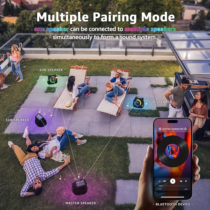 MIKK 2 Pack Solar Rock Speakers Outdoor Waterproof Patio with Lights Color,Multi-Sync Up to 100 Speakers Pairing Solar Powered Rock Speaker Rechargeable for Pool Party Yard Outside