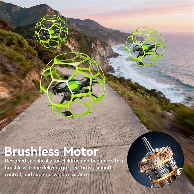 Brushless Camera Drone for Beginners, LCD Remote | Brushless motor, LCD remote, one-key takeoff, 3 speeds and 360° flips make indoor flying easy for new pilots.