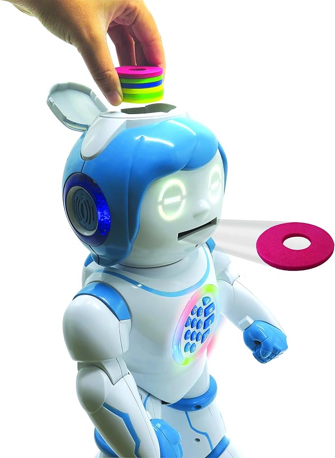 LEXiBOOK Powerman Kid - Educational and Bilingual English/Spanish Robot - Walking Talking Dancing Singing Toy - STEM Programmable Telling Creating Stories - Quizzes Shooting Discs for Kids - ROB90US