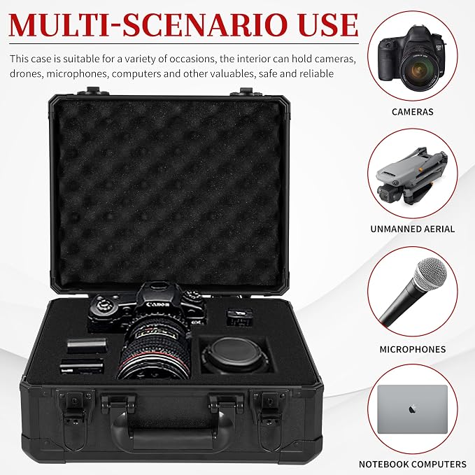 Protective Hard Case Shockproof Water-resistant with Customized DIY Foam Insert fit for Camera, Laptops, etc,13.5 X 11.6 X 6-Inch