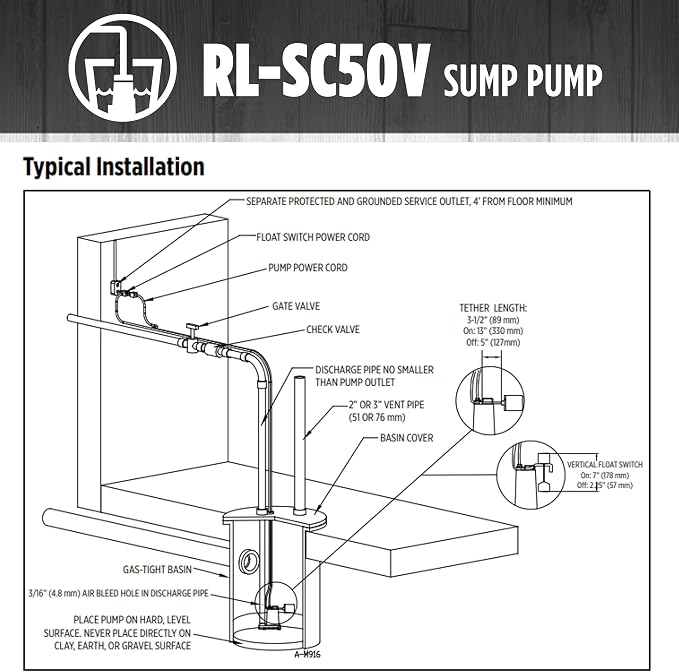 Red Lion RL-SC50V Submersible Water Pump, Heavy Duty Automatic Sump Pump with Vertical Float Switch, 1/2 HP, 4300 GPH, Cast Iron