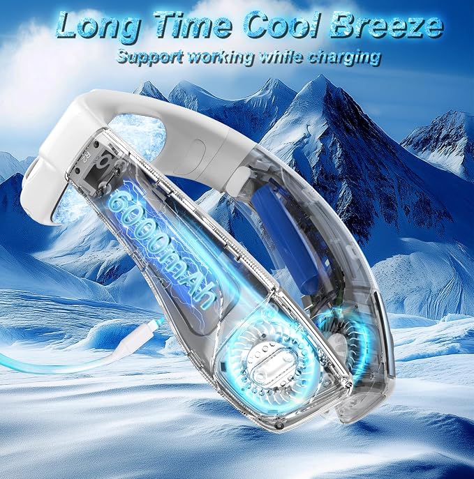 Neck Fan Air Conditioner with Large Cooling Plate, Portable Neck Fans that Blow Cold Air 360° Airflow, Wearable Personal AC Quiet Back Air Outlet 6000mAh Rechargeable, Gifts for Women Travel Office