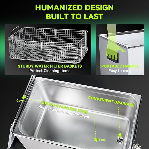 Ultrasonic Cleaner, One-Touch Cleaning,Heating, Deep Mode, ECO Energy-Saving Ultrasonic Cleaning Machine Excellent for Labs,Carburetor,Jewelry,Dentures,Automotive & Industrial Parts. (30L)