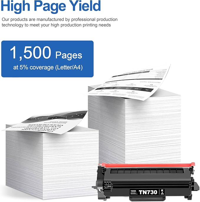 TN730 TN-730 Toner Cartridge 2-Pack Replacement for Brother TN730 Toner Cartridge - Black DCP-L2550DW MFC-L2710DW MFC-L2750DW HL-L2350DW HL-L2370DW HL-L2395DW HL-L2390DW Printer