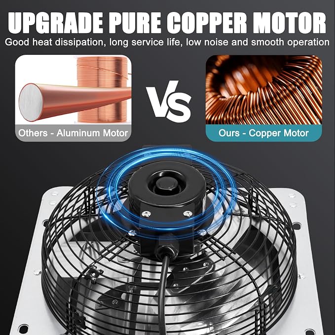 Criditpid 7 Inch Shutter Exhaust Fan, 760 CFM High Speed Wall Mounted Fan, Attic Vent Fan with Speed Controller and Thermostat for Greenhouse, Garage, Warehouse, Basement, Chicken Coop Ventilation