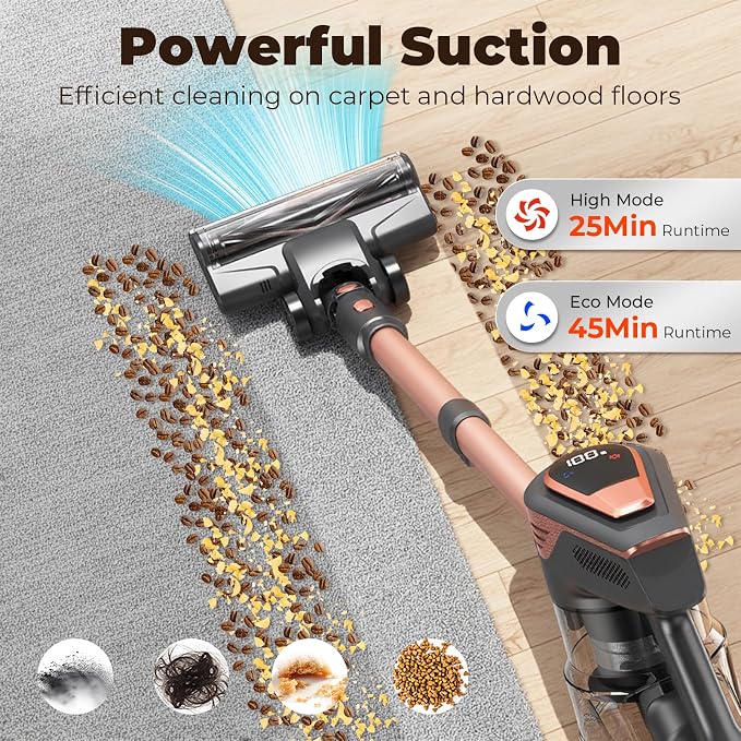 N16 Cordless Vacuum Cleaner, Lightweight Vacuum Cleaners for Home with Powerful Suction, 2600mAh Battery with 45 Mins Runtime, Rechargeable Stick Vacuum Cordless for Hardwood Floor Carpet Pet Hair