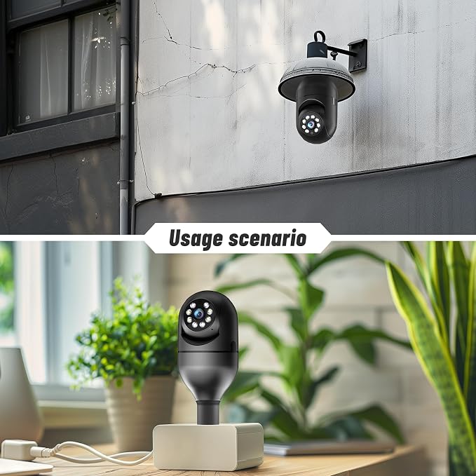 Light Bulb Security Camera 5G/2.4GHz WiFi 2K Lightbulb Security Cameras Wireless Outdoor, 360 Screw in Sight Bulb Motion Detection Siren Alarm Light Socket Camera 2-Way Audio Color Night Vision
