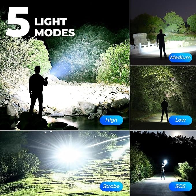 VVBE Rechargeable Flashlights High Lumens 4 Pack, 990,000lm Super Bright LED Flashlight, Adjustable Focus, 5 Modes, IPX6 Waterproof Powerful Flash Lights for Camping Home Outdoor