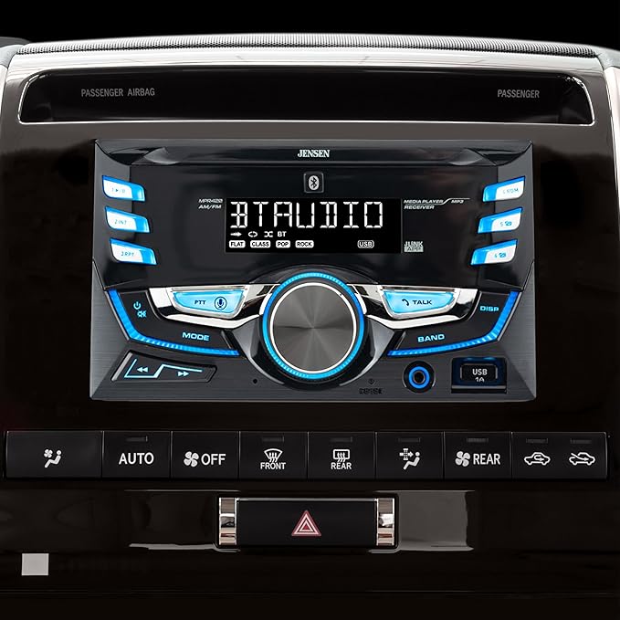 JENSEN MPR420 7-Character LCD Double DIN Car Stereo | Bluetooth Hands Free Calling & Music Streaming | Push to Talk Assistant | AM/FM Radio | USB Playback & Charging | Not a CD Player | Bluetooth hands-free calling and streaming, push-to-talk assistant...