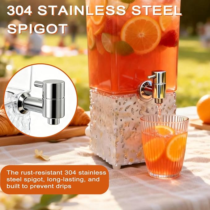 2 PCS 3.2 Gallon Drink Dispensers for Parties, Beverage Dispenser with 304 Stainless Steel Spigot, Plastic Lemonade Juice Dispenser With LED Light Stand, Great for Water, Juice, Punch, Ice Tea