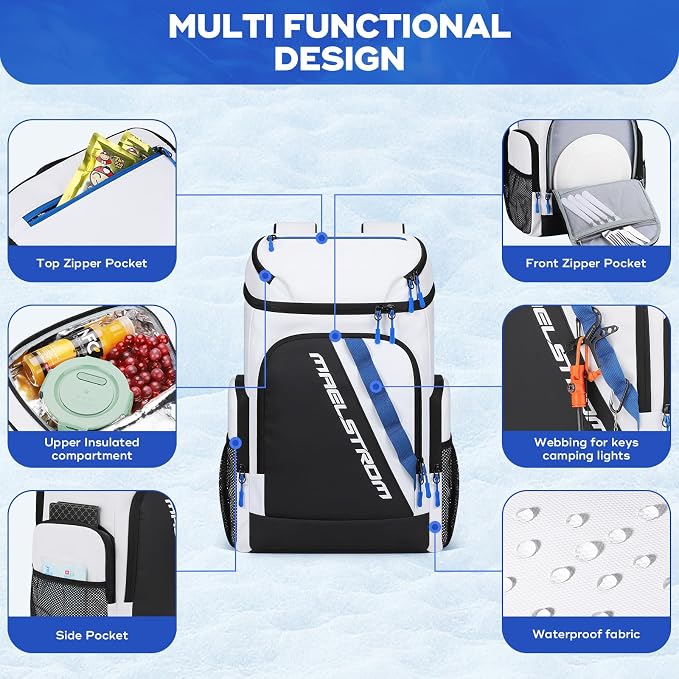 Maelstrom Backpack Cooler,36 Can Cooler Backpack,Soft Cooler Bag Insulated Leakproof,Lightweight Ice Chest Backpack,Travel Cooler Lunch Backpack for Camping,Hiking,Beach