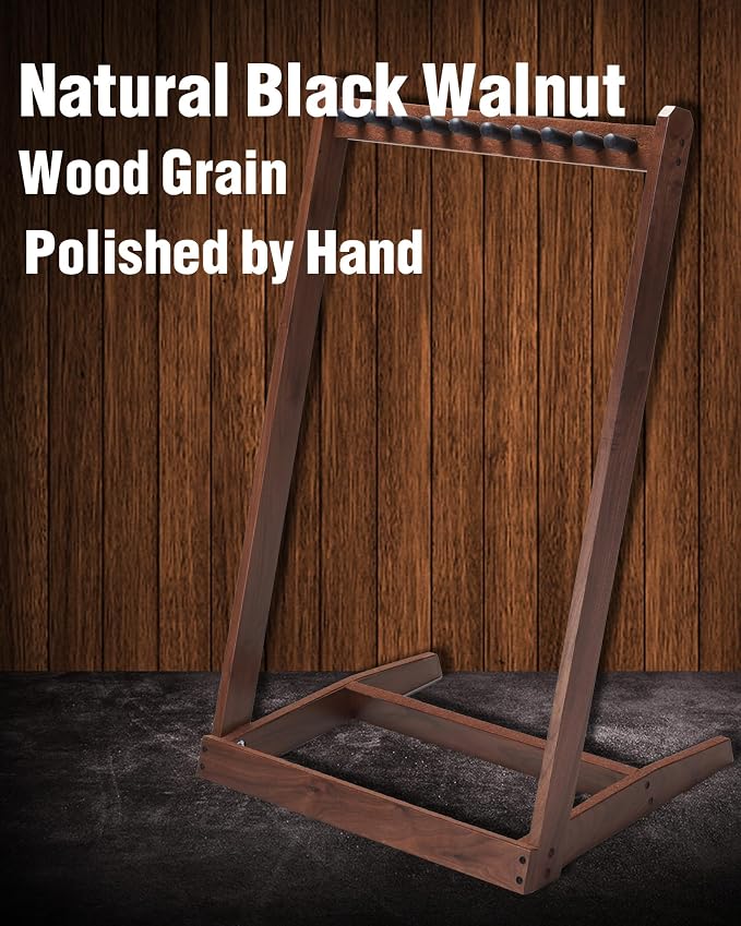 Multi Guitar Stand, Black Walnut Wood Multiple Guitar Stand for 2 Acoustic, 3 Electric or 3 Bass, Hardwood Instrument Rack for Men, Wooden Floor Acoustic Rack for Home Decor, Studio Display