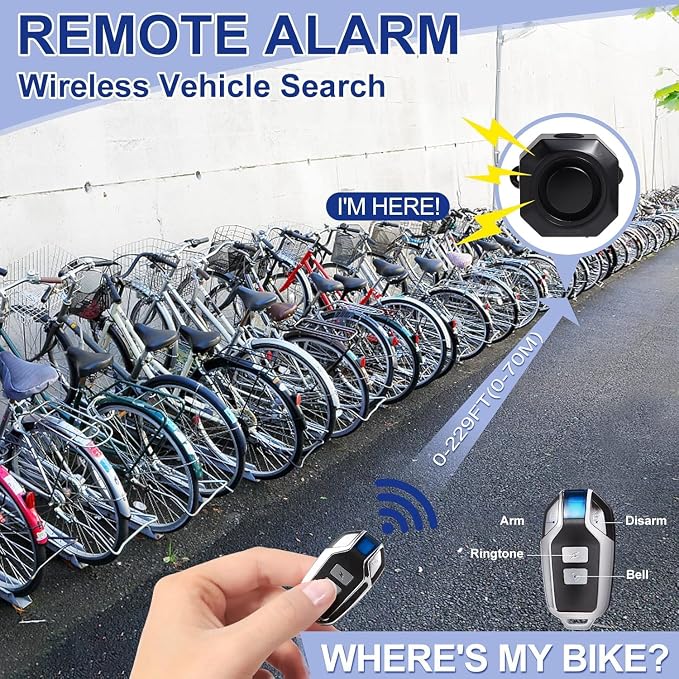 Bike Horn Electric Vehicle Wireless Vibration Alarm System with Motion Sensor Waterproof Rechargeable Antitheft Alarm for Ebikes Bike Scooter Car (SF32 Alarm one Pack)