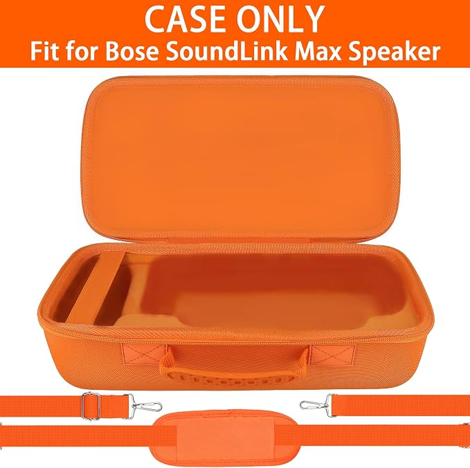 for Bose SoundLink Max Portable Speaker Hard Protective Case, Portable Travel Case Replacement with Shoulder Strap and Handle (Orange Case) - co2CREA