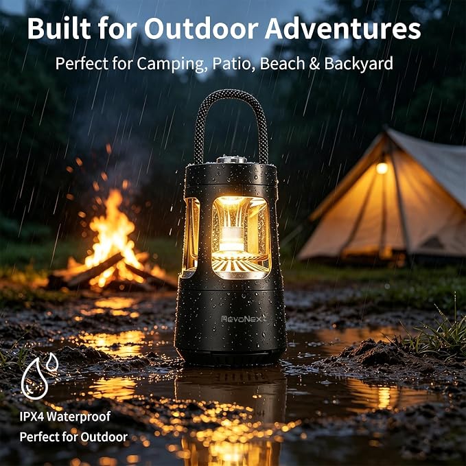 Revonext Camping Lantern Bluetooth Speaker, Outdoor Waterproof Wireless Speaker with Dual-Color Ambient Light, Bluetooth 5.3 Portable Speaker with TWS Stereo for Camping Hiking Patio Backyard