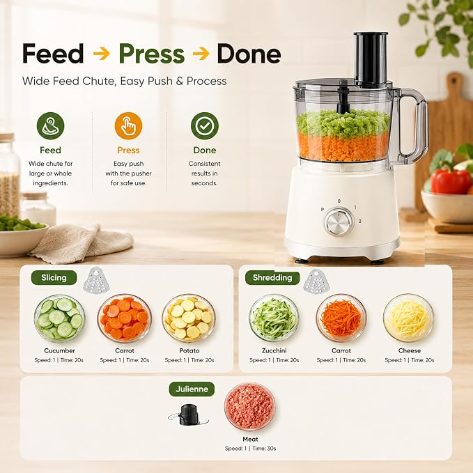 Simple Deluxe Food Processor 10.5 Cup, 2.6QT Multi-use Electric Vegetable Grinder with Slice Shred Chop Knead Functions, Kitchen Appliance for Fruit Smoothie & Dough Mixing, White