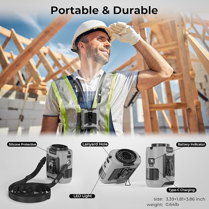 10000mAh Portable Waist Fan, Father Day Gifts for Husband Dad, Blue Collar Worker Belt Clip Fan with Light, Essentials for Camping Gardening, 40H 16000RPM Rechargeable Cooling Gadgets for Men 2026