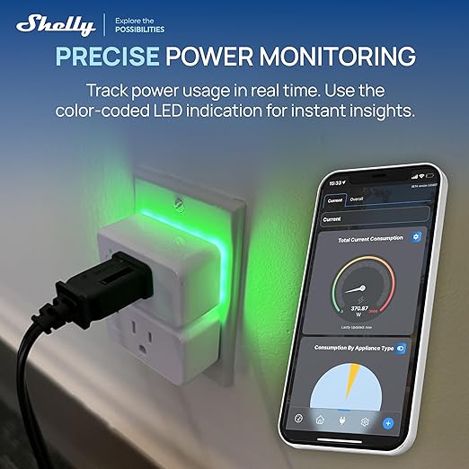 Shelly Smart Plug UL, WiFi, Bluetooth, Zigbee, Matter Outlet with Power Metering, Works with HomeKit, Google Home, Alexa, Home Assistant, Smart Socket, Easy Setup (2, White)