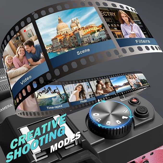 True 5K Digital Cameras for Photography 64MP - 16X Zoom, WiFi, with 64GB TF Card, Wide-Angle & Macro Lens, Autofocus & Anti-Shake, Vlogging Camera for YouTube Travel (Pink)