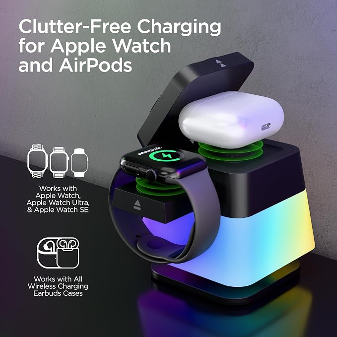 MagSafe 3-in-1 Cube Wireless Charging Stand, 15W Foldable Fast Magnetic Charger Dock, Phone Mount for iPhone 17/16/15, Apple Watch 1-8/Ultra & AirPods