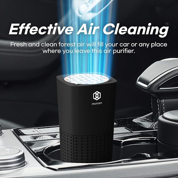 IMUNSEN M-003B True HEPA 13 Filter Air Purifier for Car, Desk, and Office with Carbon Deodorization Filter, 4-Stage Filtration, Smoke, Odors, Allergens, USB Port 5V, Made in Korea - Black