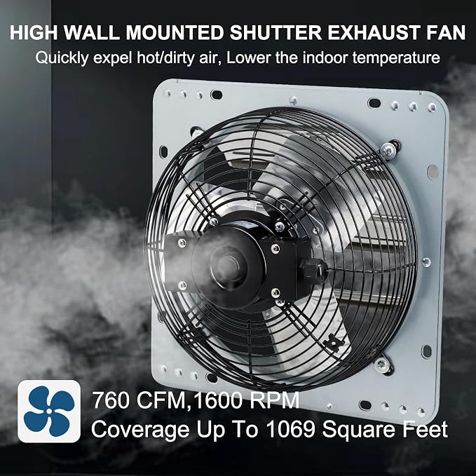 Criditpid 7 Inch Wall Mounted Shutter Exhaust Fan with ON/OFF Switch, High-Speed, Low-Noise Pure Copper Motor, Wall Exhaust Fan for Gable, Shed, Garage, Greenhouse, Kitchen, Attic, 760 CFM, 1600 RPM.
