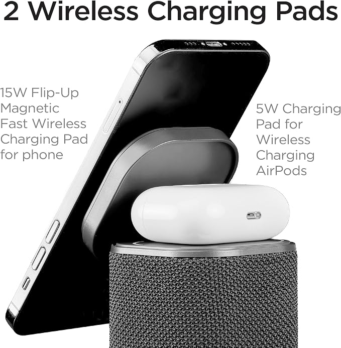 iHome Bluetooth Speaker with Wireless Charger, Charging Station with Color Changing Night Light - Dark Gray (iPBT50DG)