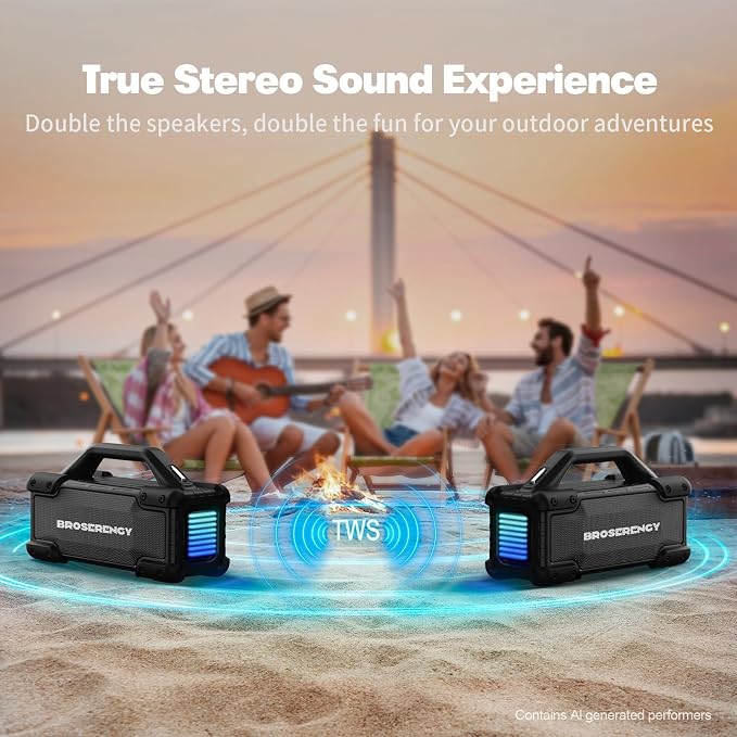 Portable Bluetooth Speaker Wireless Lights, Bluetooth Speaker Loud Stereo Sound, Outdoor Water Resistant Bluetooth Speaker 300W(Peak) Party Lights EQ TWS USB AUX TF IPX6 Party/Beach/Garage, Black