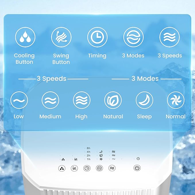 COWSAR Evaporative Air Cooler, 3-in-1 Portable Air Conditioners with Remote, 3 Modes & 3 Speeds, Portable Swamp Cooler with Rapid Cooling, 15H Timer, Air Cooler Fan for Bedroom Office