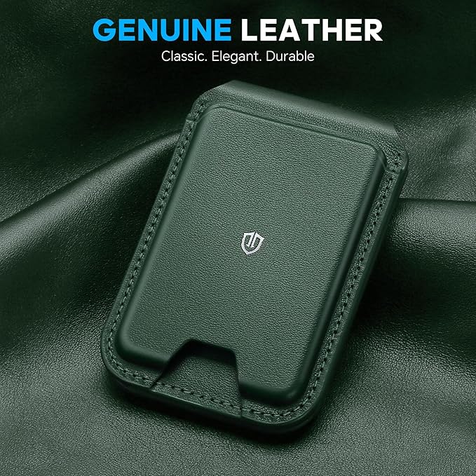 SHIELDON Strong Magnetic Wallet for Magsafe, Genuine Leather Adjustable Stand 6 Card Holders Quick Access ID Window, Mag Wallet Compatible with iPhone 17/16/15/14/13/12 Series Women Men - Evergreen