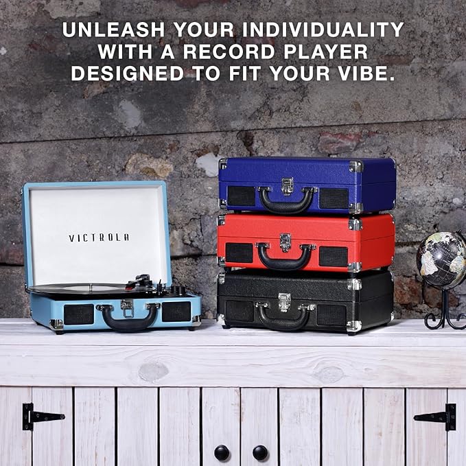 Victrola Journey Bluetooth Portable Suitcase Record Player – with Built-in Speakers, 3 Speed Vinyl Record Player, RCA Out, Headphone Jack (Green Olive)