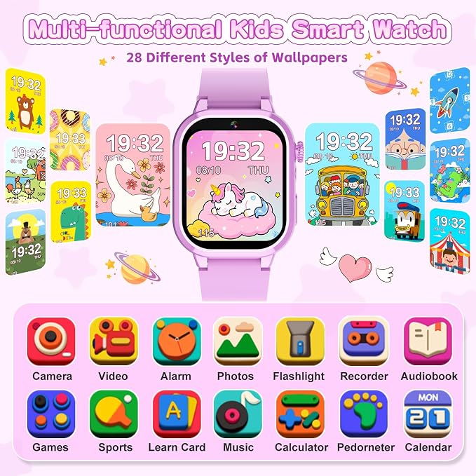 MOFGDNI Smart Watch for Girls - Kids Watch with 39 Games, Built-in Camera, Video Recorder, Alarm, Calculator, Pedometer & Various Wallpapers – Toys for Ages 4-12 Years Old Birthday
