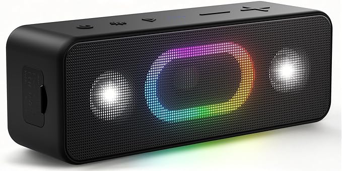 OHAYO Bluetooth Speaker, Wireless Portable Outdoor Speakers, Bold Sound and Ambient Light, IPX6 Waterproof, 24H Playtime, TWS Pairing, Built-in Mic, Home/Travel/Beach Essential, Birthday Gift, Black
