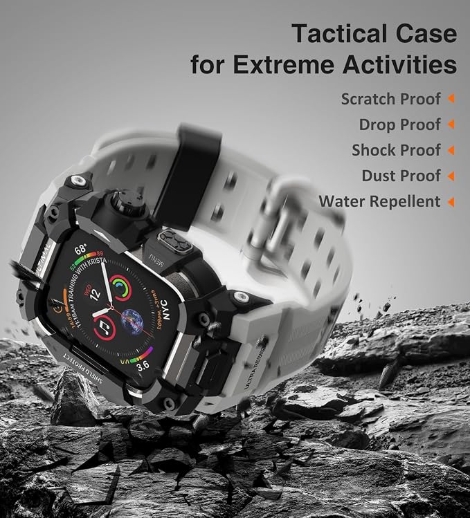 ULTIMAL Rugged Case with Band for Apple Watch Band 45mm,Compatible with Apple Watch Series 9/8/7 45mm Men,Military Grade Shockproof Bumper Cover for iWatch Tactical Men (45mm, Grey)