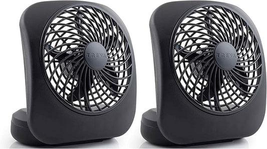 Treva 5 Inch Battery Powered Fan Portable Desk Fan 2 Cooling Speeds with Compact Folding & Tilt Design Cubicle Accessories Small Portable 2 Pack (Black)