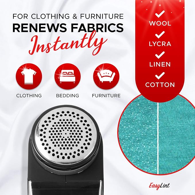 EasyLint Professional Fabric Shaver + One Pack Replacement Blades Bundle: Electric Lint Remover Fabric Shaver: Remove Fuzz, Bobbles & Pills from Sweaters, Clothes, Couch and Furniture.