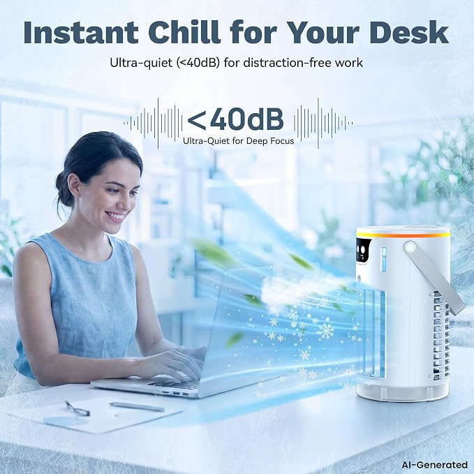 Portable Air Conditioners, AC Fan Mini Evaporative Air Cooler 1200ML with Ice Cooling Mist Personal Air Conditioner Quiet for Bedroom, Home Office Desk (white)