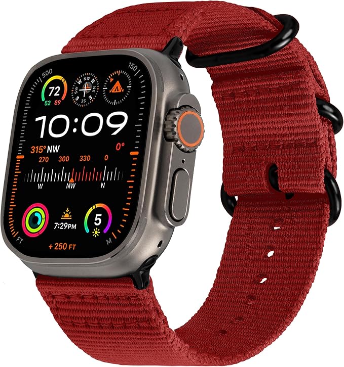 Carterjett EXTRA LARGE Hiking Trail Nylon Band - Compatible with Apple Watch 49mm 46mm 45mm 44mm for Men Women, XL for Big Wrists, Xtra Long, Soft Braided Sturdy Weave Sport Strap for iWatch Ultra 3 2 1, iWatch All Series & Models (Rockwell Red, XL)