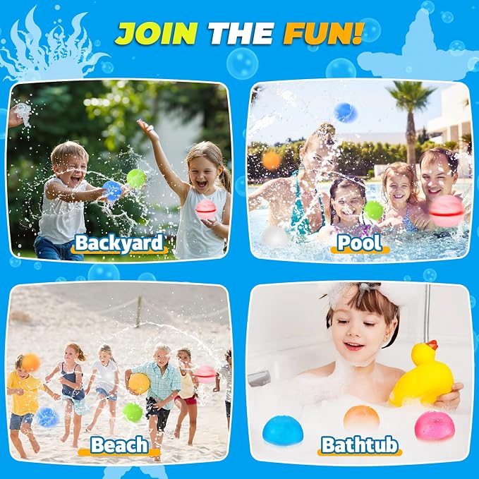 6 PCS Reusable Water Balloons, Refillable Magnetic Water Balls for Outdoor Games, Self Sealing Water Splash Bomb Quick Fill for Summer Fun, Pool Beach Toys for Kids Ages 3-12