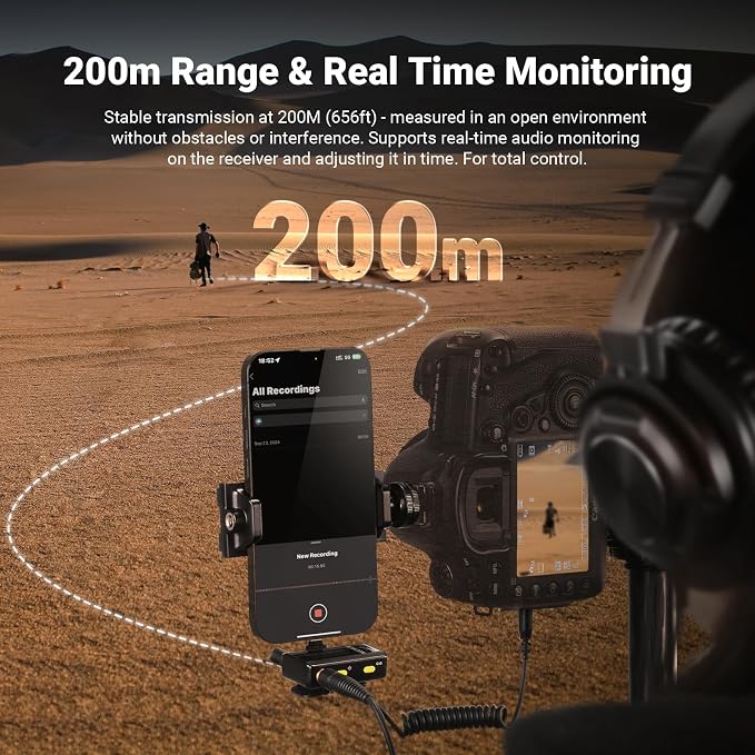 NEEWER CM28 Wireless Lavalier Microphone, Smart Noise Cancelling Lav Mic, 48KHz/16Bit 9hrs Uncompressed Recording, 200m Range, 4GB Storage for iPhone, Android, Camera, 1 RX + 2 TX + Charging Case