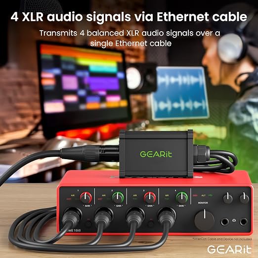 GEARit 4 Channel Snake (2ft Breakout Cable) 3Pin XLR/DMX/AES-EBU to Ethercon RJ45 Cat5/Cat6 Ethernet Extender for Live Stage, Sound, Lighting, Audio Recording Studio (1 Pair: 4 XLR Male/4 XLR Female)