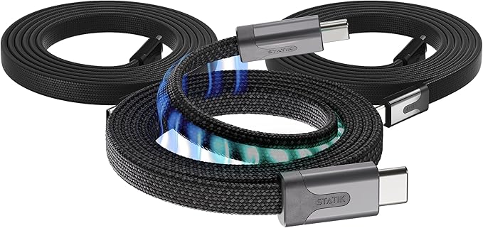 Statik MagStack Slim Pro - USB C to USB C Cable, Magnetic Anti Tangle Flat Type C Charger Fast Charging Cord, Magnetic Charging Cable, Compatible with iPhone, iPad & Android, 100W 6FT, 3-Pack