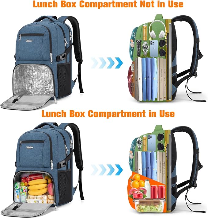 Insulated Lunch Backpack Fit 17" Laptop, Work Backpack with Lunch Box for Men & Women, Water Resistant College Computer Bag for Travel, Business, Hiking