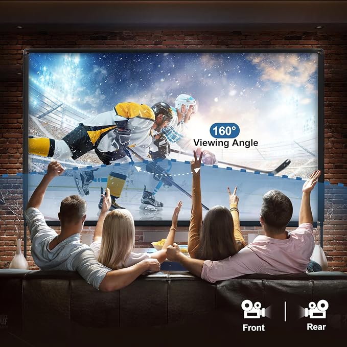 Projector Screen with Stand, Qoolfoto 100 Inch Portable Projector Screen & Tripod, Indoor Outdoor Projection Screen 16:9 4K HD Wrinkle-Free Movie Screen with Carry Bag for Backyard Party Home Theater