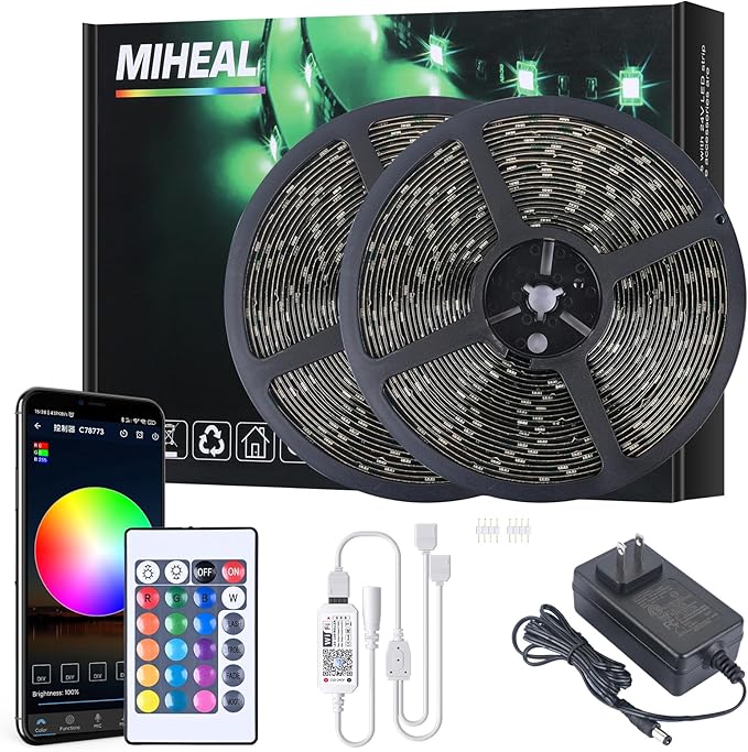MIHEAL Led Light Strip, WiFi Wireless Smart Phone Controlled 65.6ft IP65Waterproof Strip Light Kit Black PCB 5050 LED Lights,Working with Android and iOS System,IFTTT
