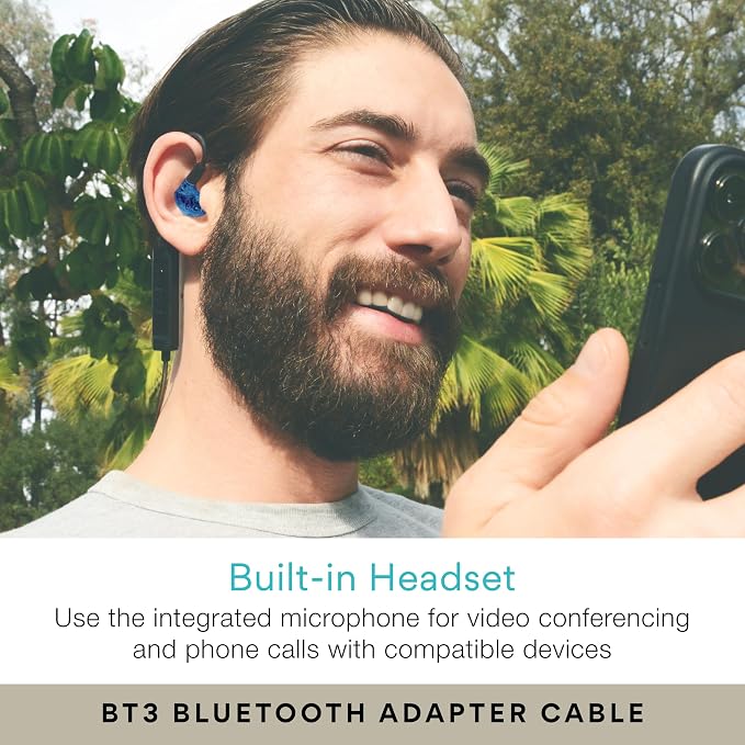 MEE audio M6 PRO Musicians' in-Ear Monitors Wired + Wireless Combo Pack: Includes IEMs, 2 Audio Cables and BT3 Hi-Res Bluetooth Audio Adapter w/aptX, LDAC, Auracast Support, & Built-in Headset (Blue)